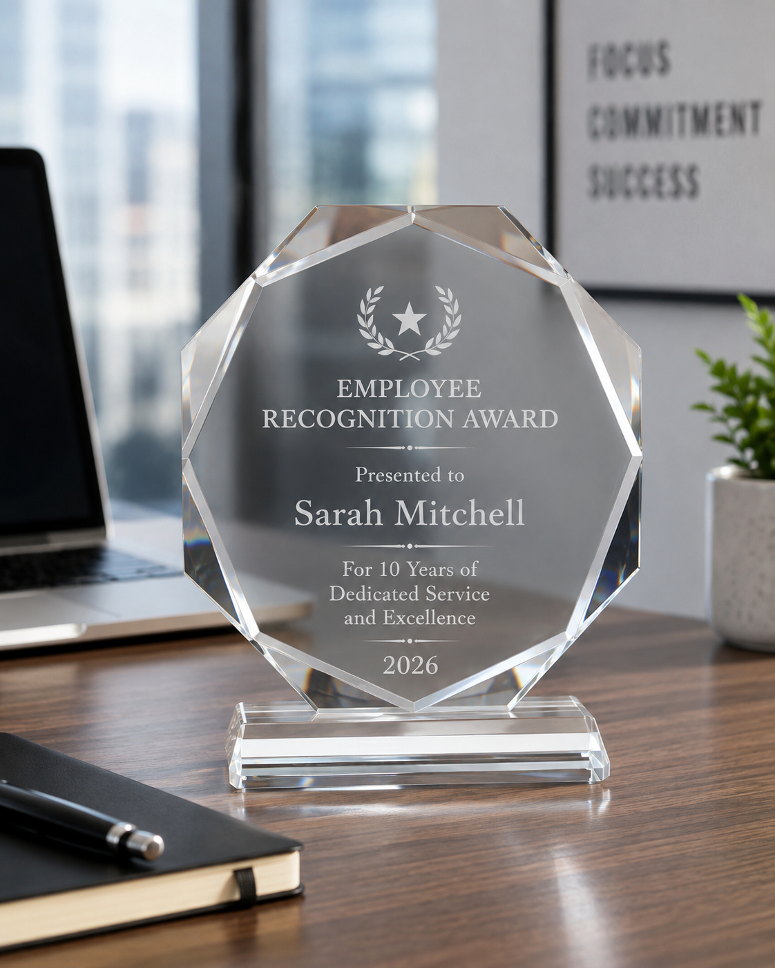 Custom Glass Recognition Trophies Production