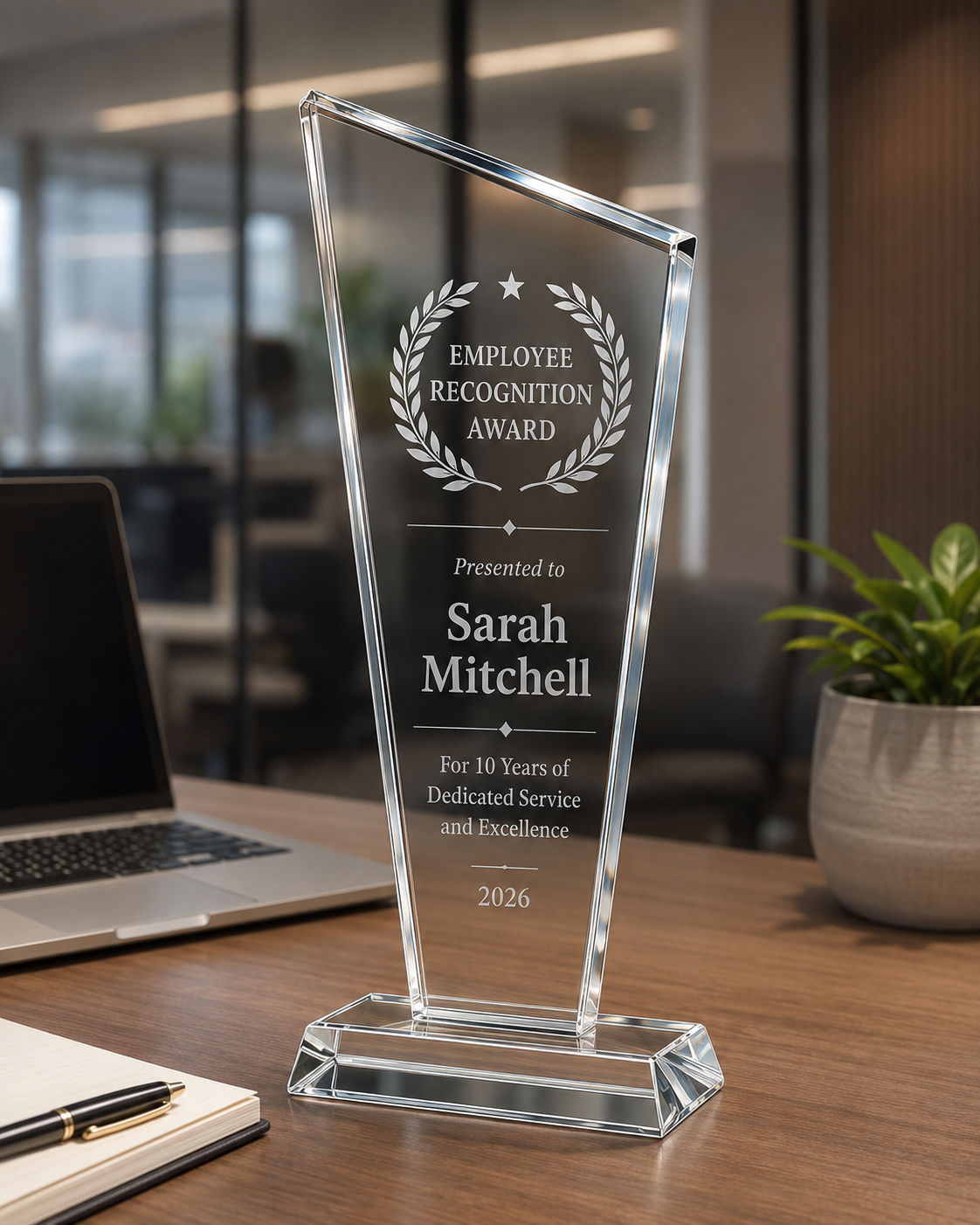 Custom Glass Recognition Trophies Production